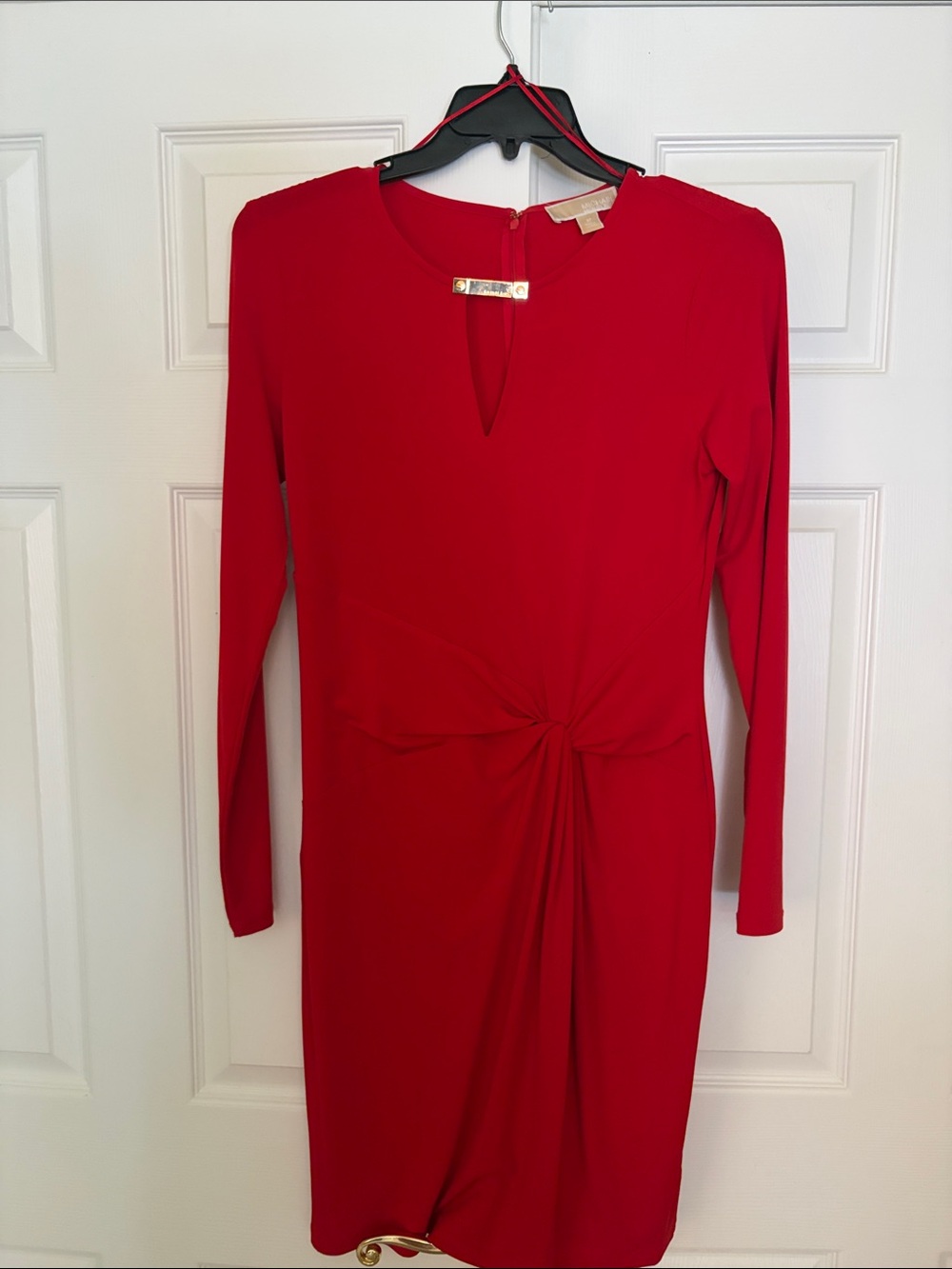 Michael Kors Red Long-Sleeve Twist-Front Sheath Dress